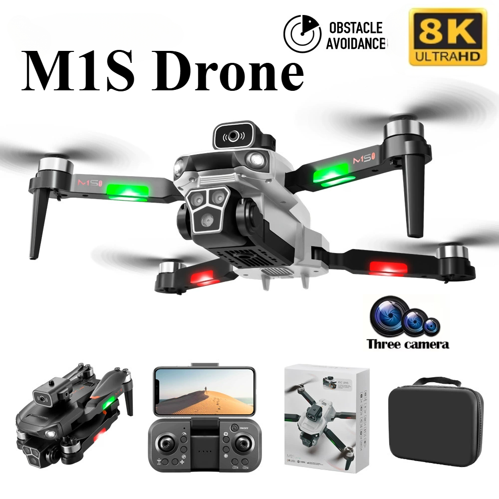 Drone Camera 4K - โดรน M1S 8K ระดับมืออาชีพ กล้องสามตัว ระบบหลบหลีกสิ่งกีดขวาง